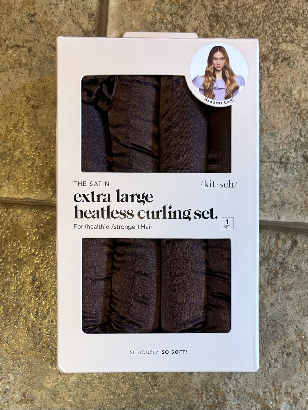 NIB Kitsch XL Satin Heatless Curling Set Chocolate - 3pk
